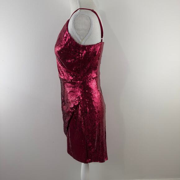 Lulus 'Below‎ The Stars' Red wine Women’s Sequin Asymmetrical Dress Size Small - Picture 5 of 16
